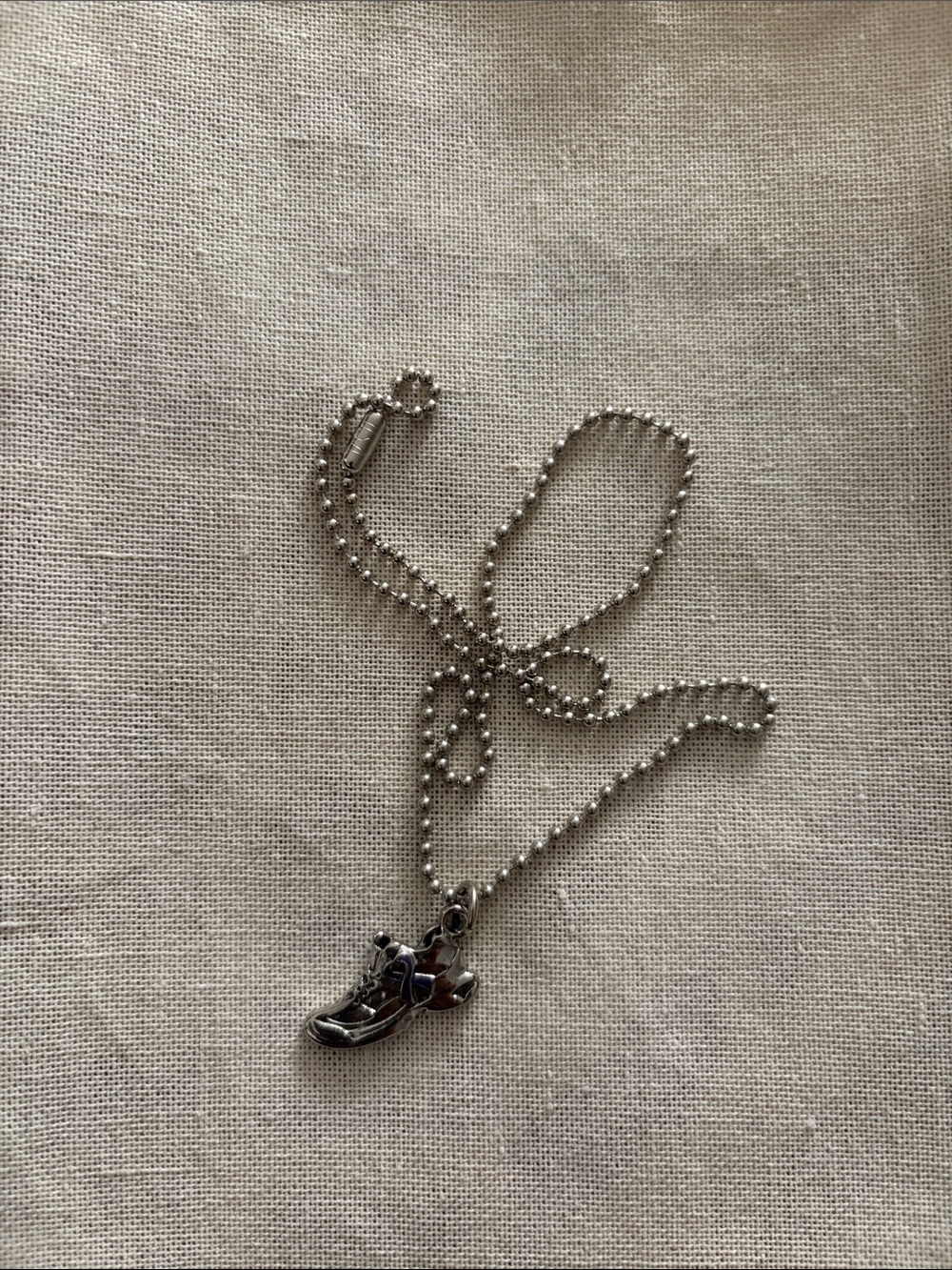 Purple Ribbon Silver Ball Chain Necklace with Shoe Pendant